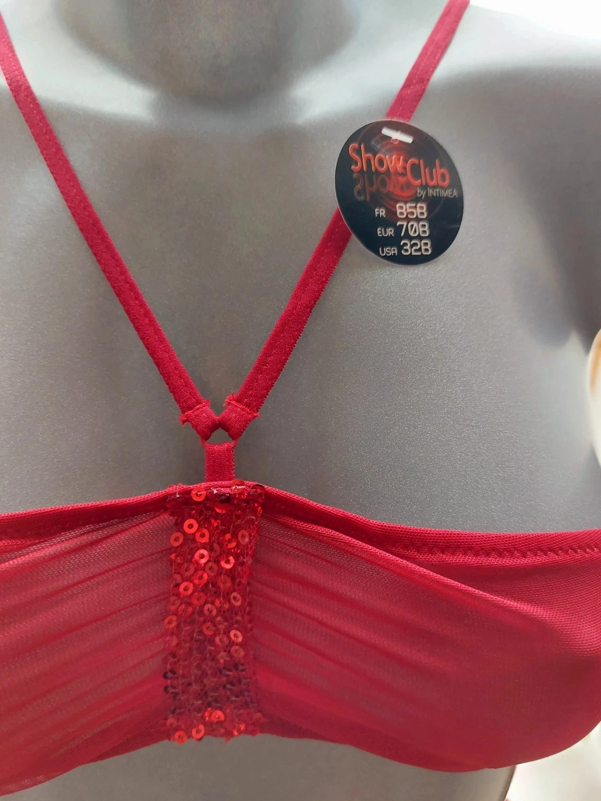 Conjunto de lencería roja Show Club de tul y lentejuelas / T38 85B – photo 7